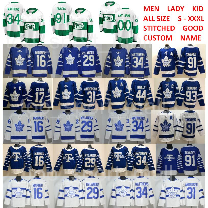 

White St Pattys Day Pats Toronto Maple Leafs 91 John Tavares Jerseys 34 Auston Matthews Mitchell Marner William Nylander Morgan Rielly blue, Kids