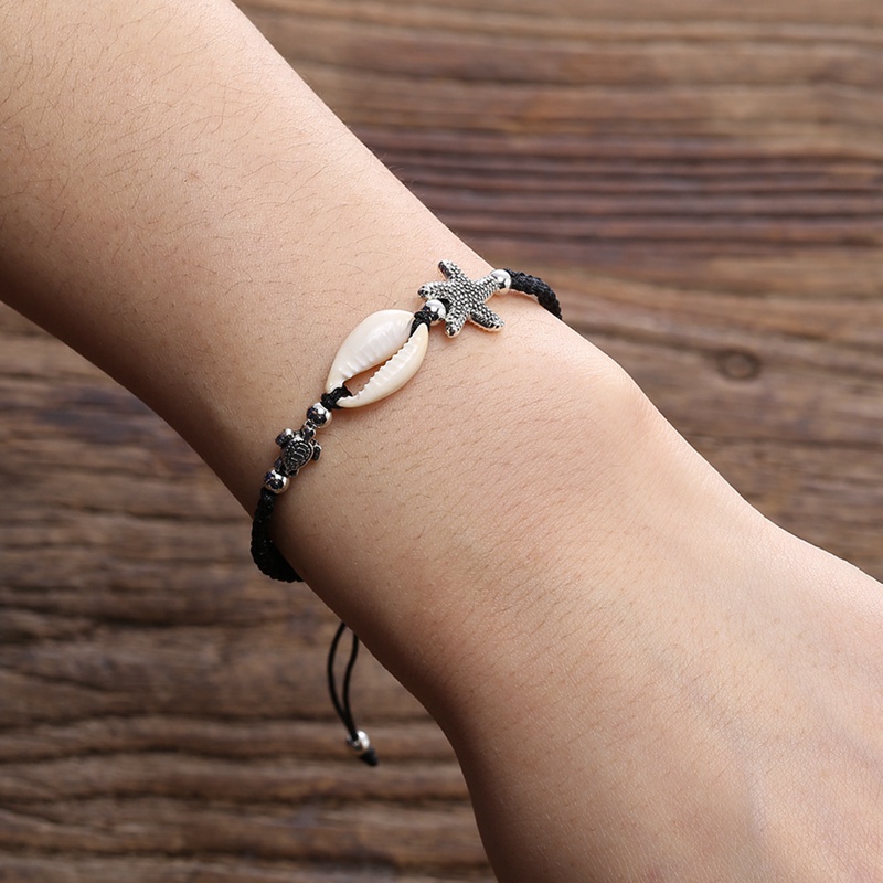 Braided Bracelet Unisex - Hand-woven Bracelets Anklet with Shells Starfish Great Surfer Hawaiian Style Jewelry Adjustable for Summer and Beach