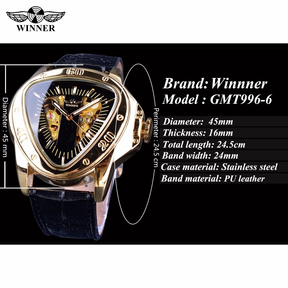Winner Steampunk Fashion Triangle Golden Skeleton Movement Mysterious Men Automatic Mechanical Wrist Watches Top Brand Luxury CJ191213