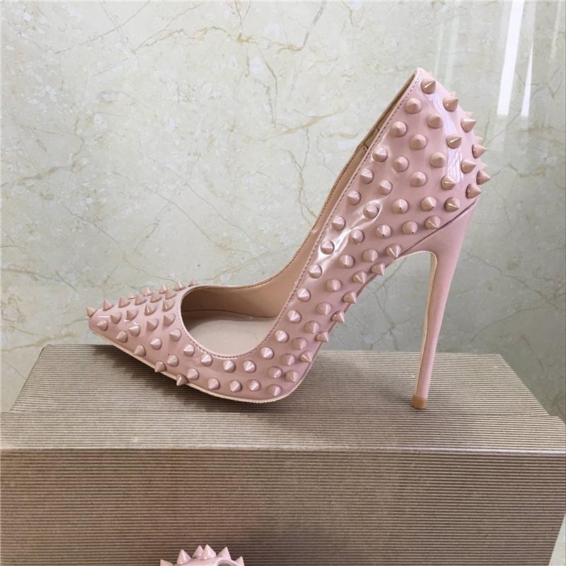 New pattern Nude color rivets high heels patent PU leather exclusive needle sharp rivet high heels women's singles shoes8cm, Nude 8
New pattern Nude color rivets high heels patent PU leather exclusive needle sharp rivet high heels women's singles shoes8cm, Nude 8