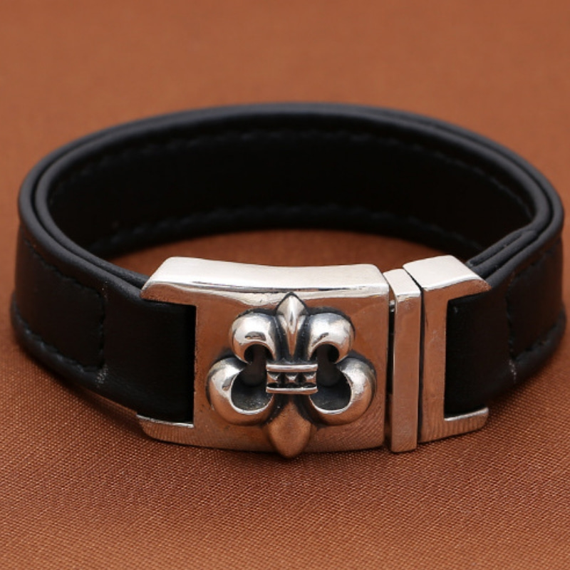 Brand new 925 sterling silver vintage handmade jewelry American European style leather band antique silver anchor charm clasp mens bracelets