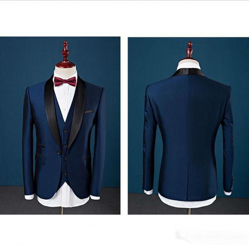 Three Pieces Handsome Wedding Suits 2019 Custom Made Shawl Lapel Slim Fit Groom Tuxedos Groomsmen Businessmen Suit