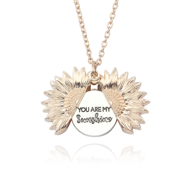 2019 Popular Women Necklace You Are My Sunshine Open Locket Sunflower Double-layer Lettering Necklaces Short Clavicle Chain Jewelry