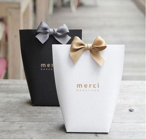 Thank You Merci Gift Wrap Gift Bag Wedding Birthiday Party Favours Bags Handmade Item Bag Candy Jewelry Necktie Packaging Foldable BoxGB1593