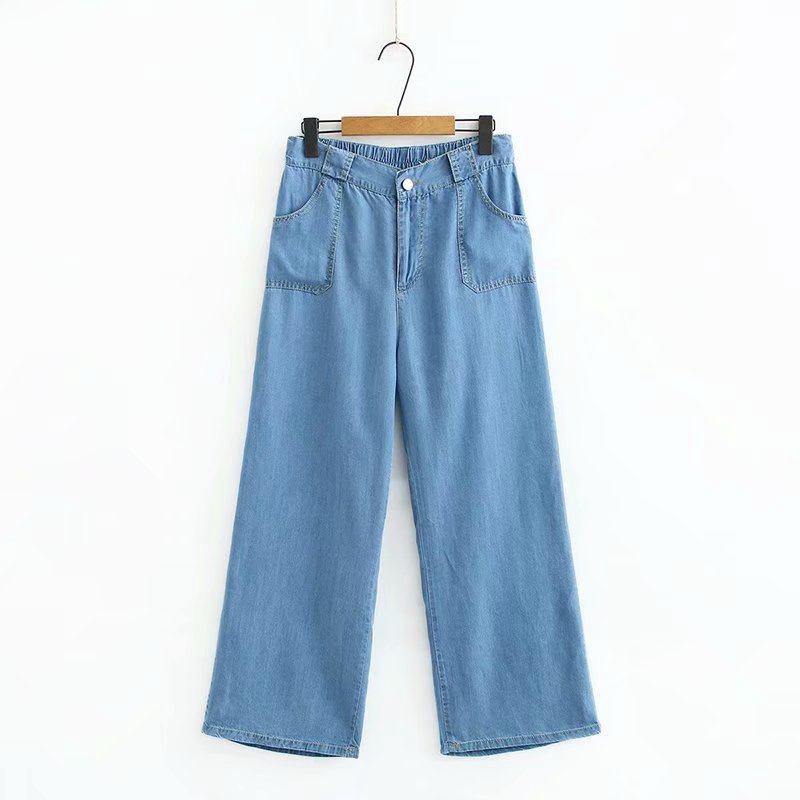 Plus Size -5XL Women's Light Deim Jeans Elastic Waist Wide Leg Long Trousers Pants with Pockets, Blue
Plus Size -5XL Women's Light Deim Jeans Elastic Waist Wide Leg Long Trousers Pants with Pockets, Blue
