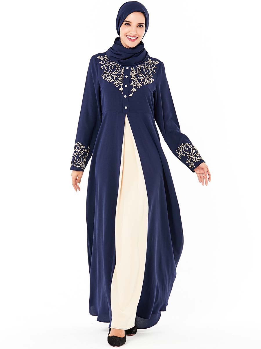 Women Dark Blue Abaya Femme Musulman Pakistan Dubai Turkey Bangladesh Plus Size Islamic Clothing Kaftan Hijab Muslim Dress