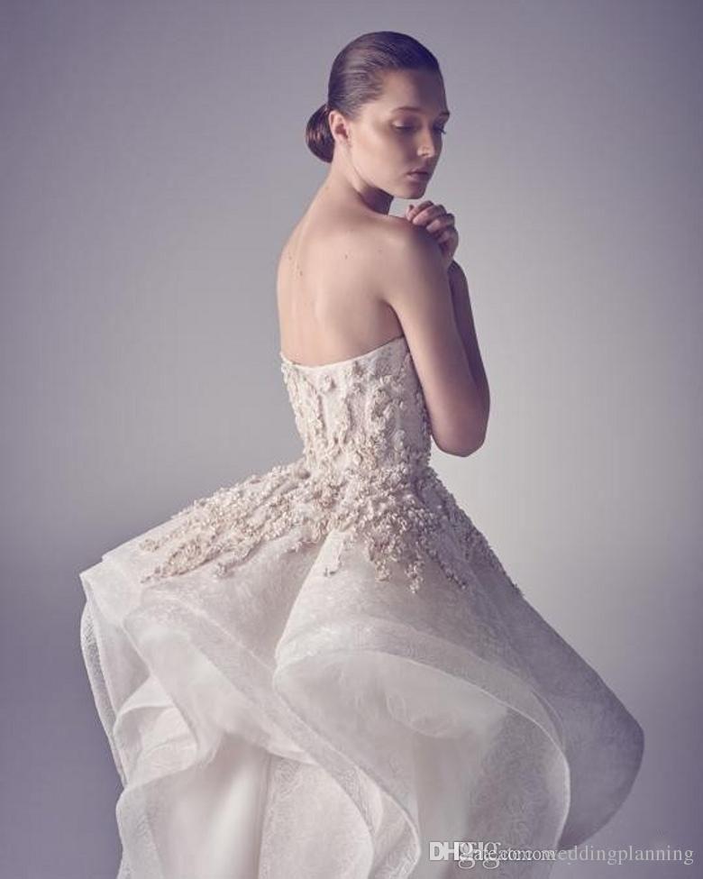 krikor Jabotian Embroidery High Low Wedding Dresses Sexy A Line Strapless Backless Bridal Gowns Applique Custom Made Formal Wedding Dress