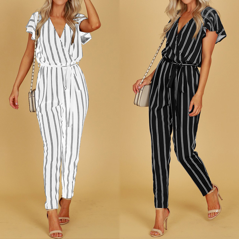 Ladies Summer Striped Jumpsuits Women Deep V-Collar Short Sleeve High Waist Striped Elegant Playsuit Casual Plus Size Romper, White
Ladies Summer Striped Jumpsuits Women Deep V-Collar Short Sleeve High Waist Striped Elegant Playsuit Casual Plus Size Romper, White