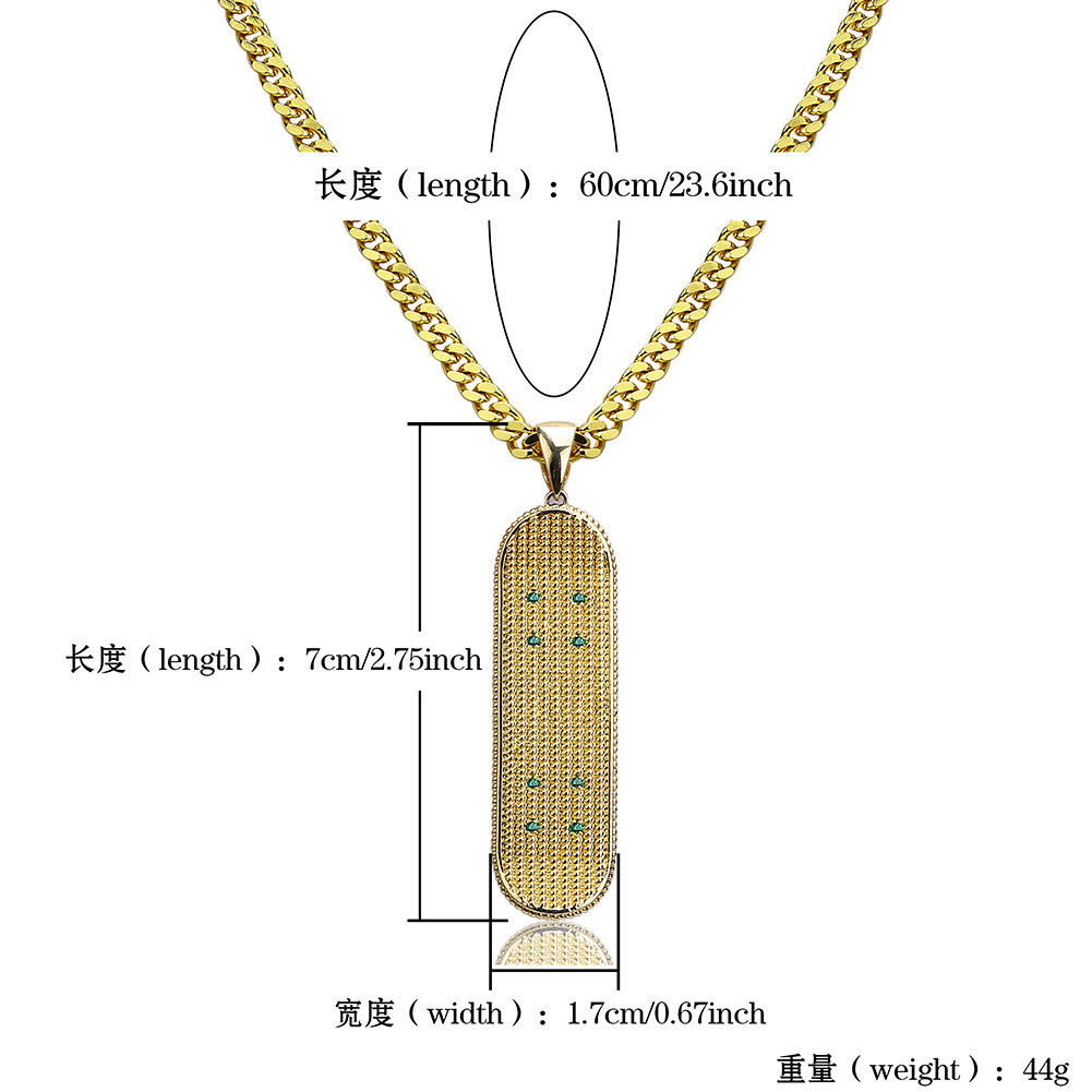 New Fashion 18K Gold White Gold Plated Mens Hip-hop Hyperbole Hipster Skateboard Pendant Necklace Chain Iced Out CZ Zirconia Jewelry Gifts