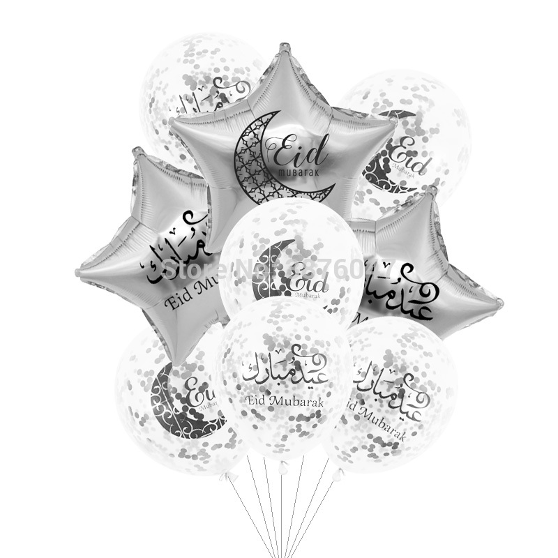 eid mubarak balloon Islam Muslim new year festival party decoration clear gold silver confetti foil star printed balloon banner