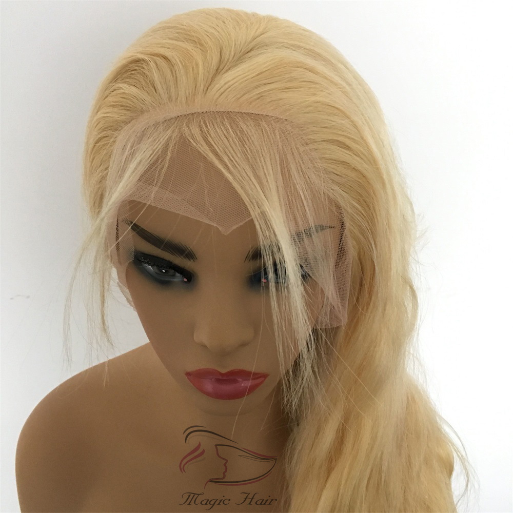 Full Lace Human Hair Wigs Brazilian Light Blonde Human Hair Color 613# Body wave Thick Glueless Lace Front Wigs With Baby Hair