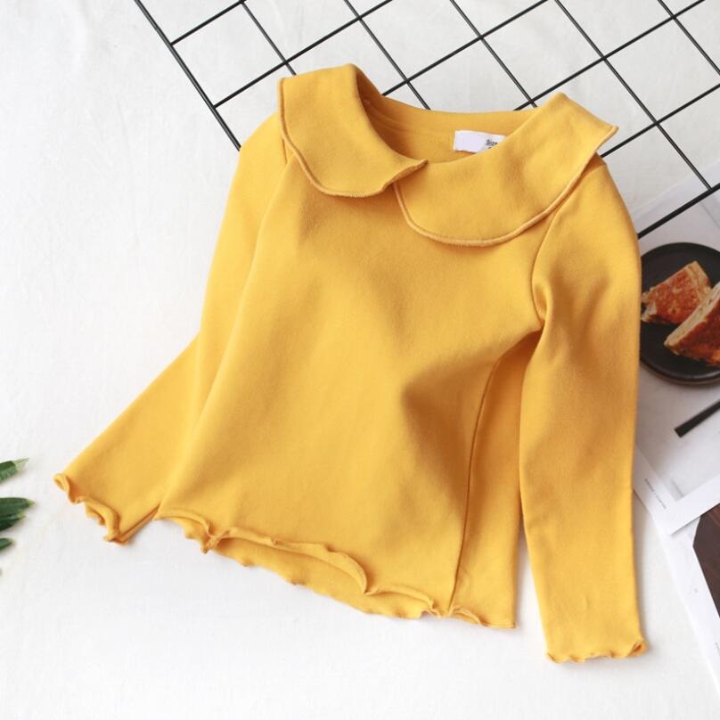 Girl Blouse Peter pan Collar Cotton T-shirt Kids Shirts Baby Toddler Solid Long Sleeve Shirt Girls T shirt Tops Children Clothes