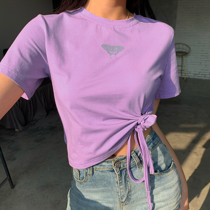 Tshirts Women Summer Korean Clothing Short Sleeve O Neck Reflective Butterfly Print Casual Tee Tops Side Bandage Lace Up T Shirt, Purple tops
Tshirts Women Summer Korean Clothing Short Sleeve O Neck Reflective Butterfly Print Casual Tee Tops Side Bandage Lace Up T Shirt, Purple tops