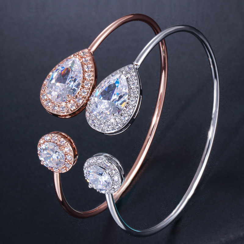 Luckyshine 5 Pcs/Lot Fashion High Quality Holiday Gift Newest Rose Gold Silver Color Water Drop Cubic Zirconia Gemstone Bracelet Bangles