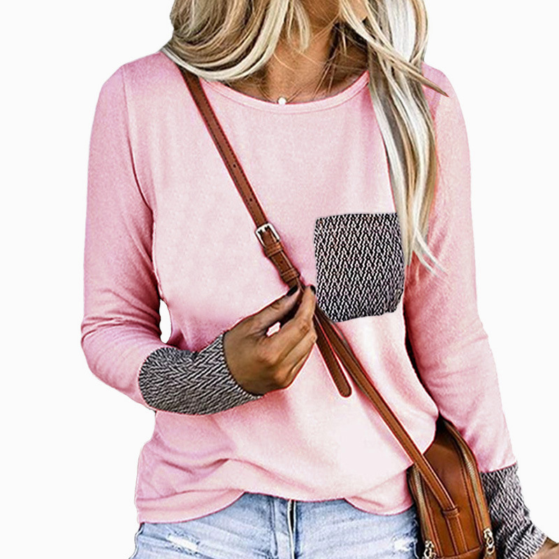 Women's T-Shirt Europe United States autumn/winter 2021 sets pure color round collar cross long sleeve