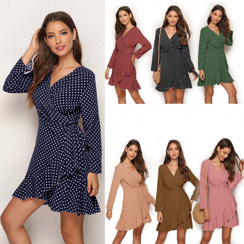 2020 Summer Polka Dot Ruffle Wrap Dress Women Long Sleeve Asymmetrical Women Dresses Slim Sexy V-Neck Mini Party Dress Vestidos, Brown
2020 Summer Polka Dot Ruffle Wrap Dress Women Long Sleeve Asymmetrical Women Dresses Slim Sexy V-Neck Mini Party Dress Vestidos, Brown