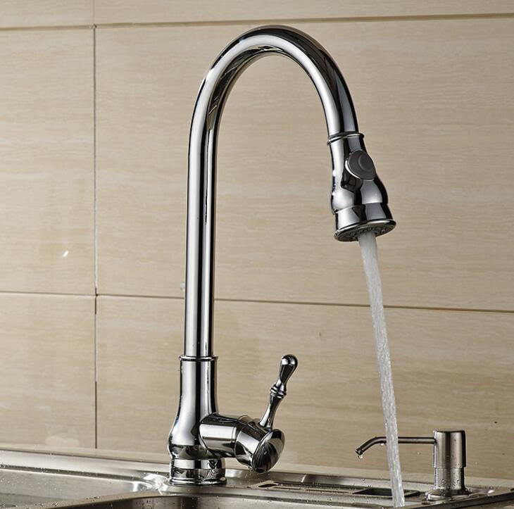 Kitchen Faucet Pull Out Kitchen Hot and Cold Mixer Crane Water Tap Rotation Spray Chrome Brush Nickel Torneira Cozinha