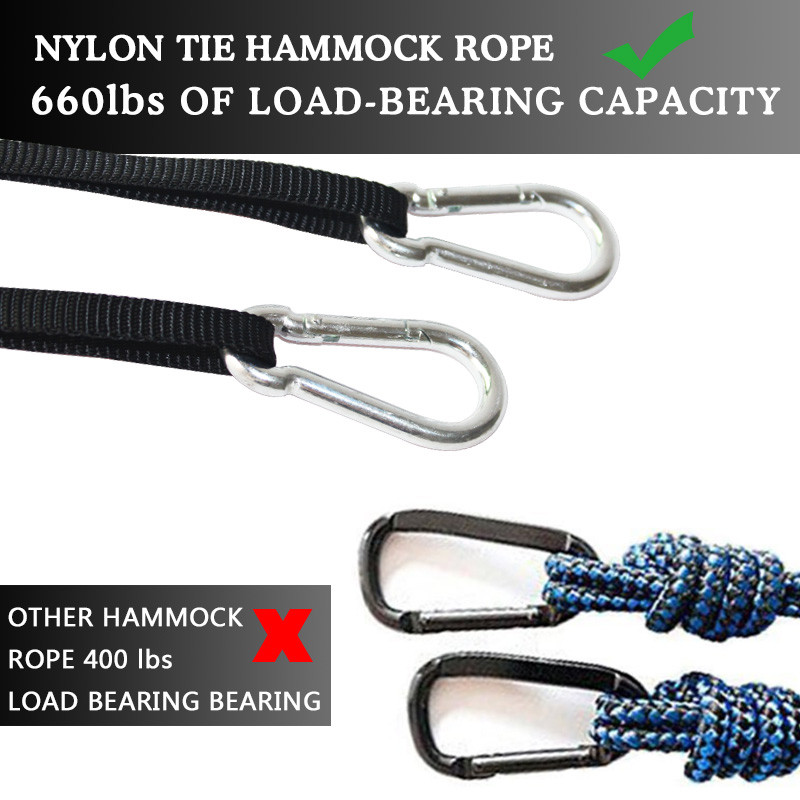 Single Double Hammock Adult Outdoor Backpacking Travel Survival Hunting Sleeping Bed Portable With 2 Straps 2 Carabiner