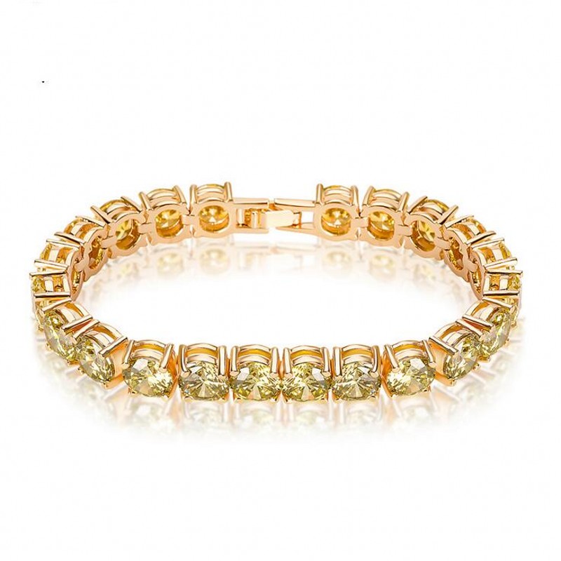 8MM White Topaz CZ Tennis Gold Plated k Chain Bracelet for Women 9d07