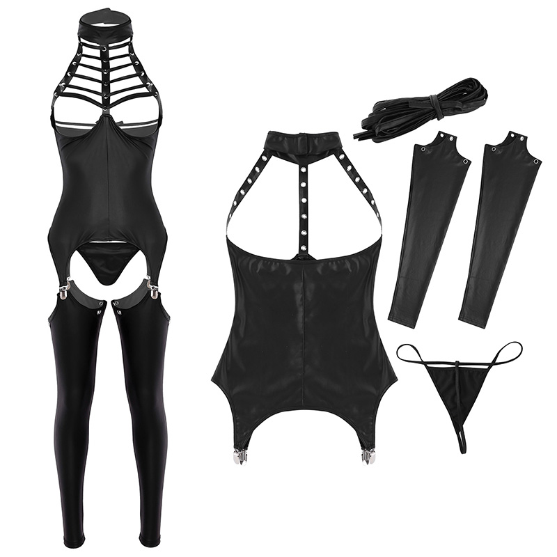 TiaoBug Women Black Halter Open Cup Bra Tops Patent Leather Open Crotch Erotic Lingerie Set Porno G String Garter Sexy Costumes
TiaoBug Women Black Halter Open Cup Bra Tops Patent Leather Open Crotch Erotic Lingerie Set Porno G String Garter Sexy Costumes