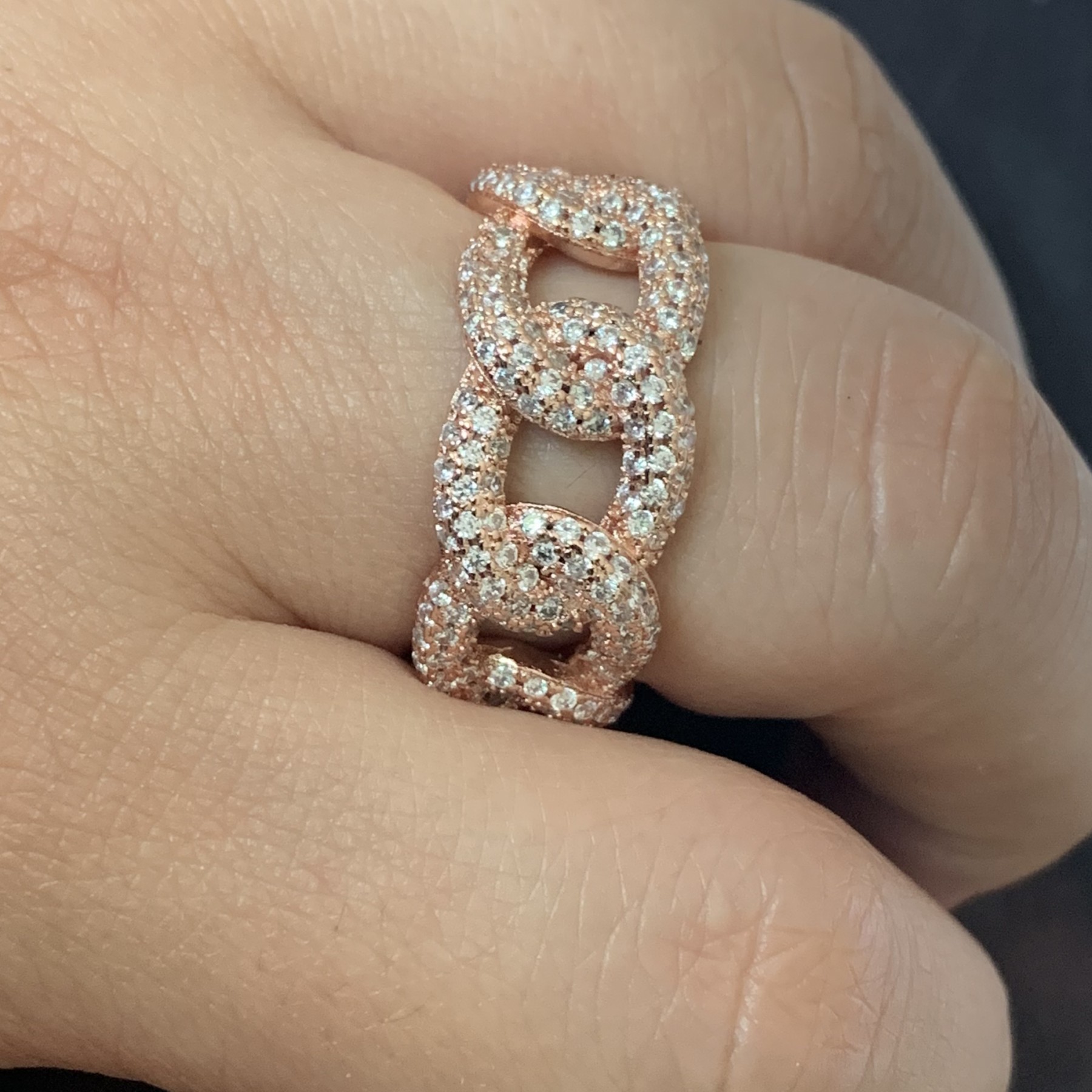 Hip Hop Vintage Fashion Jewelry 925 Sterling Silver&Rose Gold Fill Pave White Sapphire CZ Diamond Gemstones Link Chain Wedding Bridal Ring