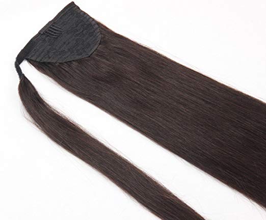 18" Straight Sleek low Wrapped Around Black Ponytail Extension for Woman fake pony tail hair piece Remy Hair Extension 100g-140g natural 1b