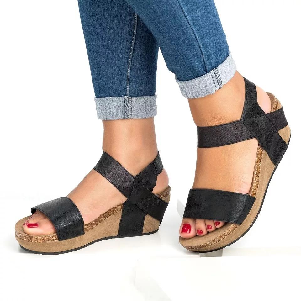 Hot Sale-Leopard high heel Female Shoes Bandage Flat Sandals Comfortable Large Size Shoes