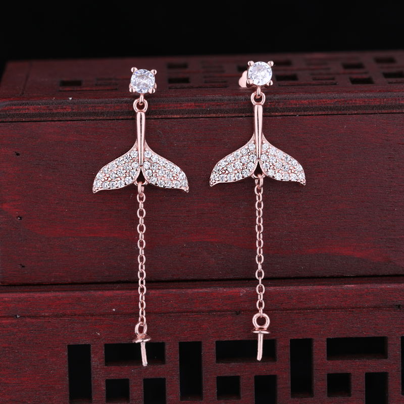925 Sterling Silver Women Stud Earrings Cubic Zirconia CZ 7-14mm Pearl Round Bead Semi Mount Earrings Wholesale White Gold Color