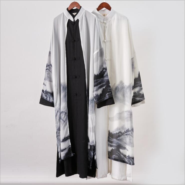Asian Performance Crosstalk Long Robe Chiffon vintage Long robe Repubilc of China buddhist clothing Chinoiserie zen gown clothes