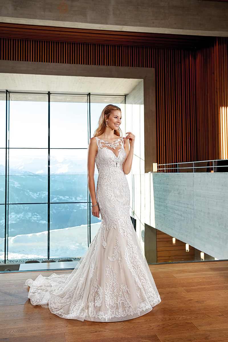 2019 Elegant Boho Mermaid Wedding Dresses Sheer Jewel Neck Lace Appliques Eddy K Plus Size Wedding Dress Bridal Gowns Custom Made
