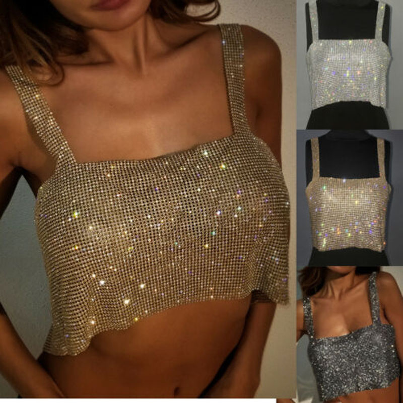 2020 Brand New Style Sexy Women Club Party Sparkly Crystal Rhinestone Metal Chainmail Halter Draped Bra Crop Top, Black
2020 Brand New Style Sexy Women Club Party Sparkly Crystal Rhinestone Metal Chainmail Halter Draped Bra Crop Top, Black