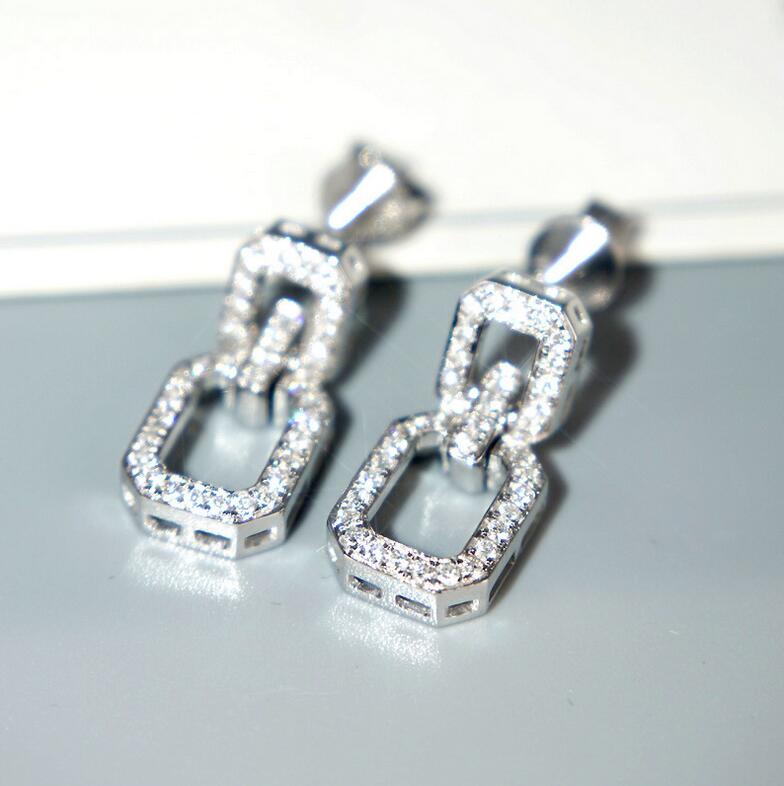 Sterg Sier Dangle Earrings for Women, White Cubic Zirconia wer Charm, South American Style, Gift