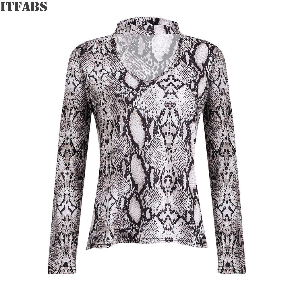 Women Choker V Neck Casual Lace up Longsleeve Leopard Pullover Tops T-shirt Snakeskin Print Casual Tops Clothes, As pic
Women Choker V Neck Casual Lace up Longsleeve Leopard Pullover Tops T-shirt Snakeskin Print Casual Tops Clothes, As pic