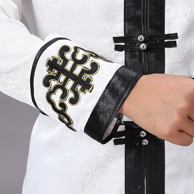 Men's Traditional ethnic clothing male tang suit top mongolian oriental jacket white asia vintage daily life Costume