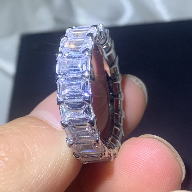 Handmade Luxury Jewelry 925 Sterling Silver Emerald Cut White Topaz CZ Diamond Gemstones Promise Women Wedding Bridal Ring For Lovers' Gift