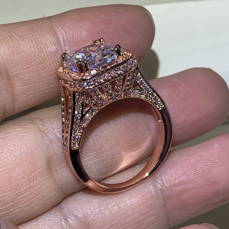 New Arrival Stunning Luxury Jewelry 925 Sterling Silver&Rose Gold Fill Cushion Shape White Topaz CZ Diamond Women Wedding Bridal Ring Set