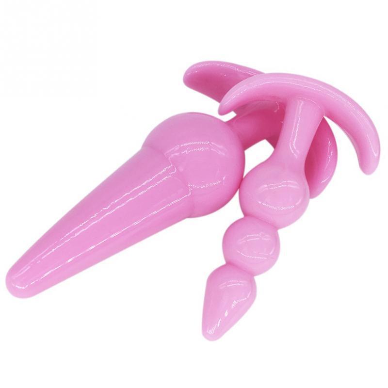 6 Pcs/set TPR Long Anal Sex Toys Soft Butt Plugs for Women black/pink Adult Sexy Anal beads butt plug with 3 beads Y18110802 - view 6