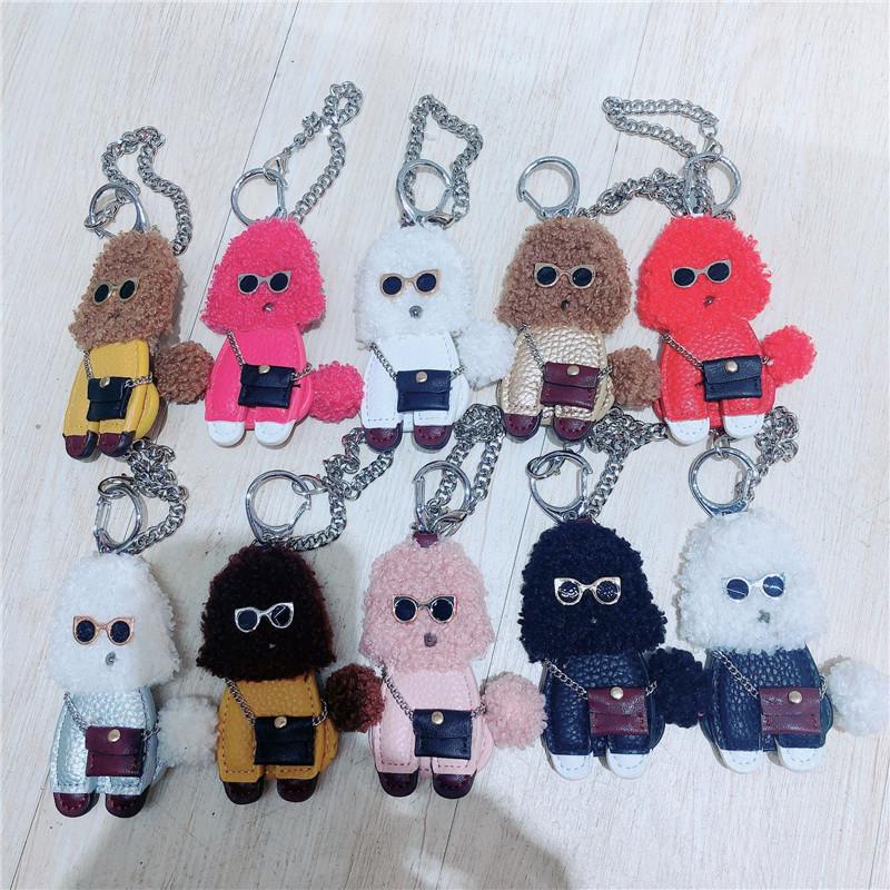 Cute Teddy Dog Keychain Wool Fur Leather Animal Puppy Keyring Car Bag Charms Trinket Chaveiros Key Chain Accessories Pendant