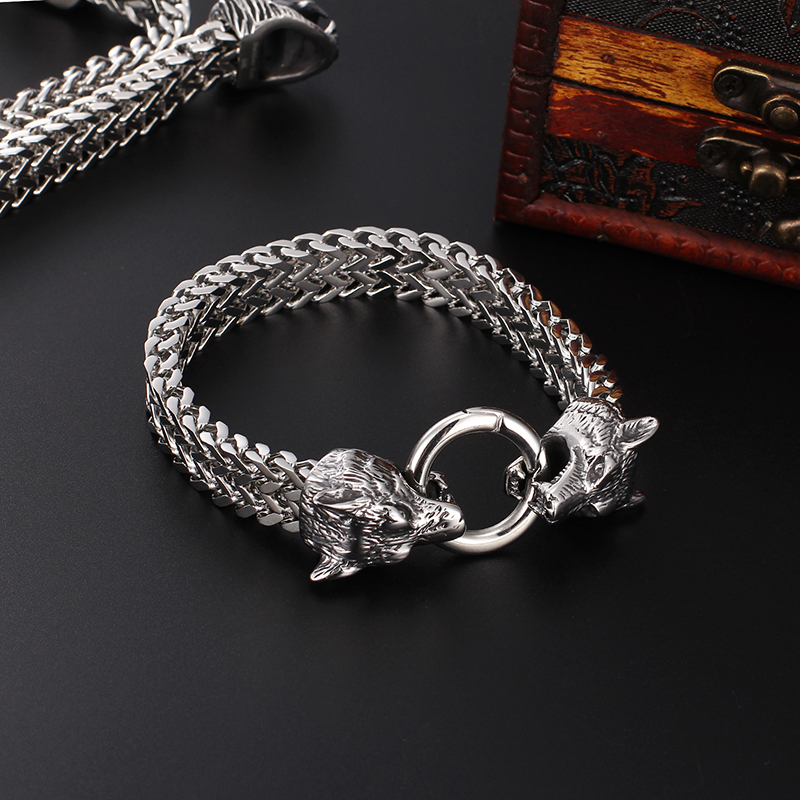 Men's Thick Heavy Bracelets Lion Head Wolf Head Skull Head Bangle Stainless Steel Titanium Steel High Quality Jewelry