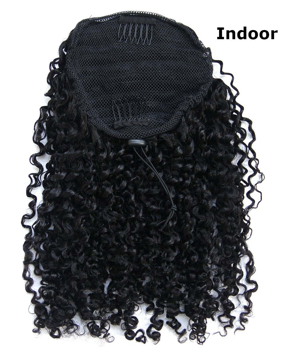 16inch Afro kinky curly human hair drawstring ponytails Clip virgin brazilian hair 120g pony tail for black women