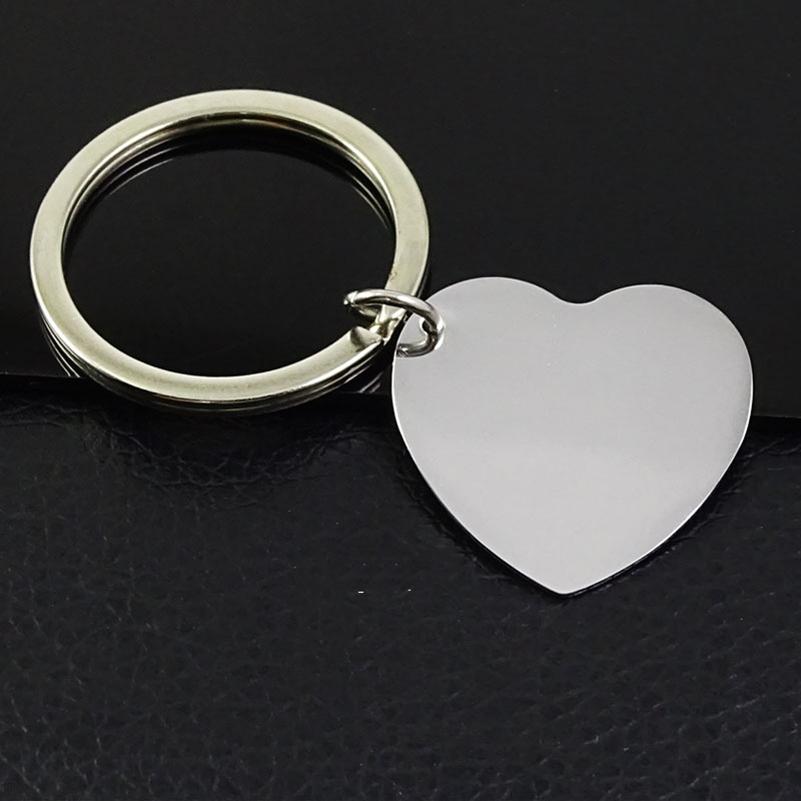 30pcs/Lot High Polished Blank Heart Stainless Steel Keychain Engravable Solid Dog Tag Keyring Car Key Chain Ring Jewelry Factory Price