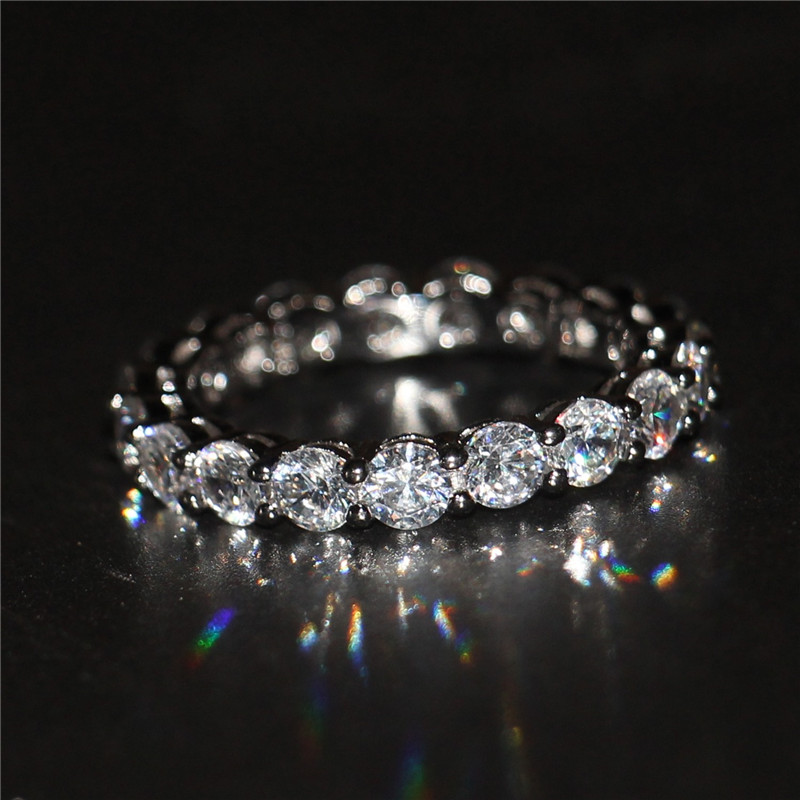 Eternity Promise Finger Ring 925 Sterling Silver Diamond cz Engagement Wedding Band Rings For Women Evening Party Jewelry