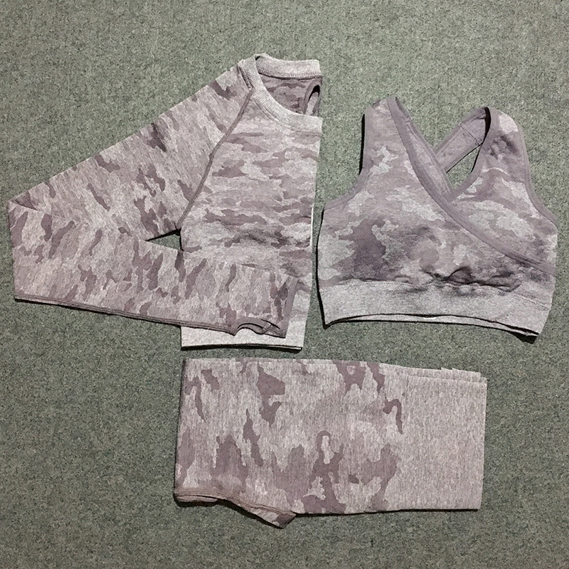 3 pcs camo seamless set women gym sets athletic clothes sport wear yoga set women fitness clothing sport leggings and top set T200518