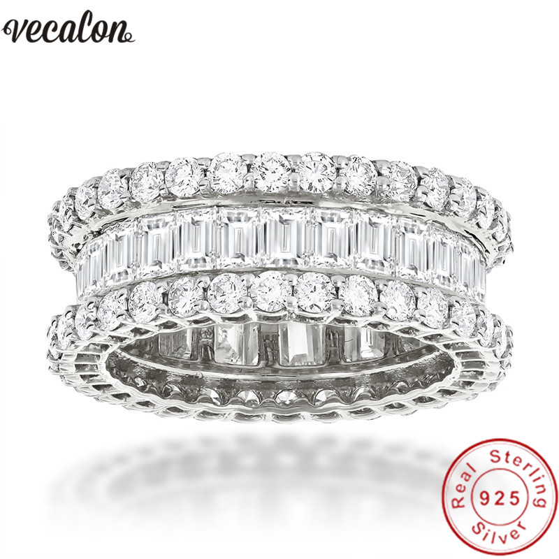 Vecalon Sunset Boulevard Eternity Promise Ring 925 sterling silver Diamond Party Wedding band rings for women Jewelry