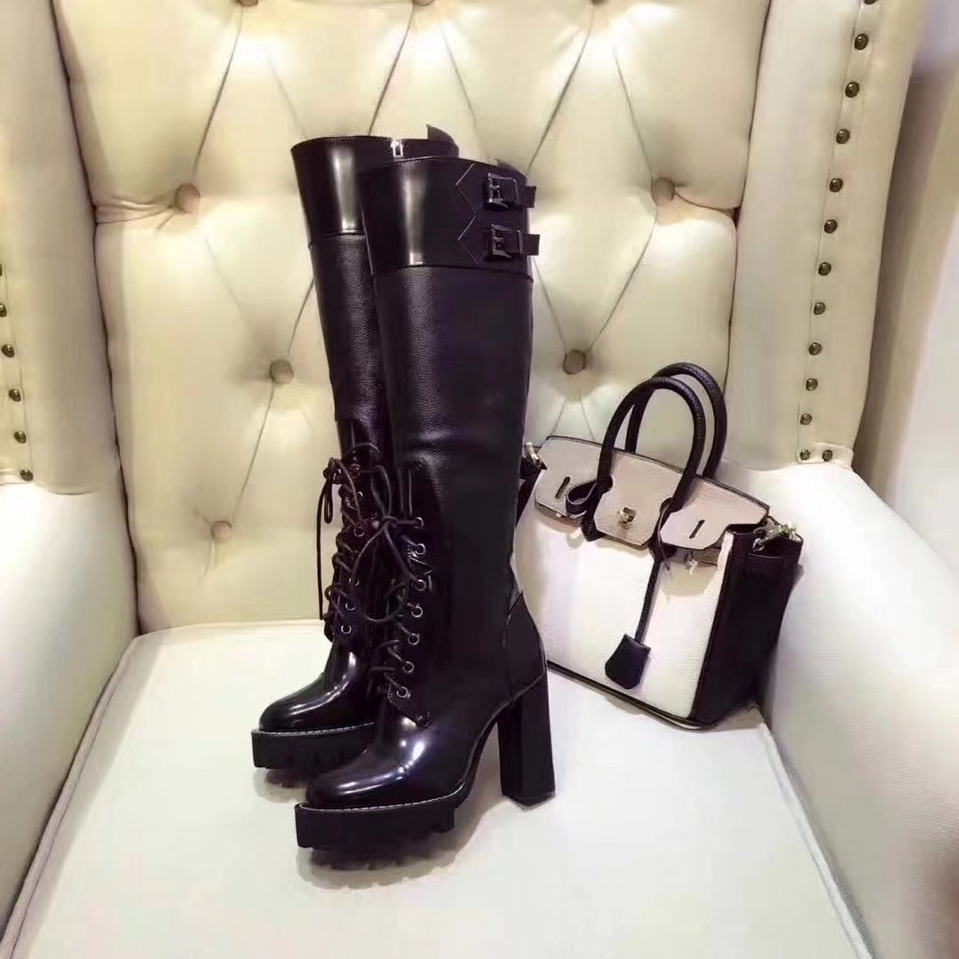 Hot Sale-igh Boots Black Genuine leather Ladies Long Boot Fall Winter