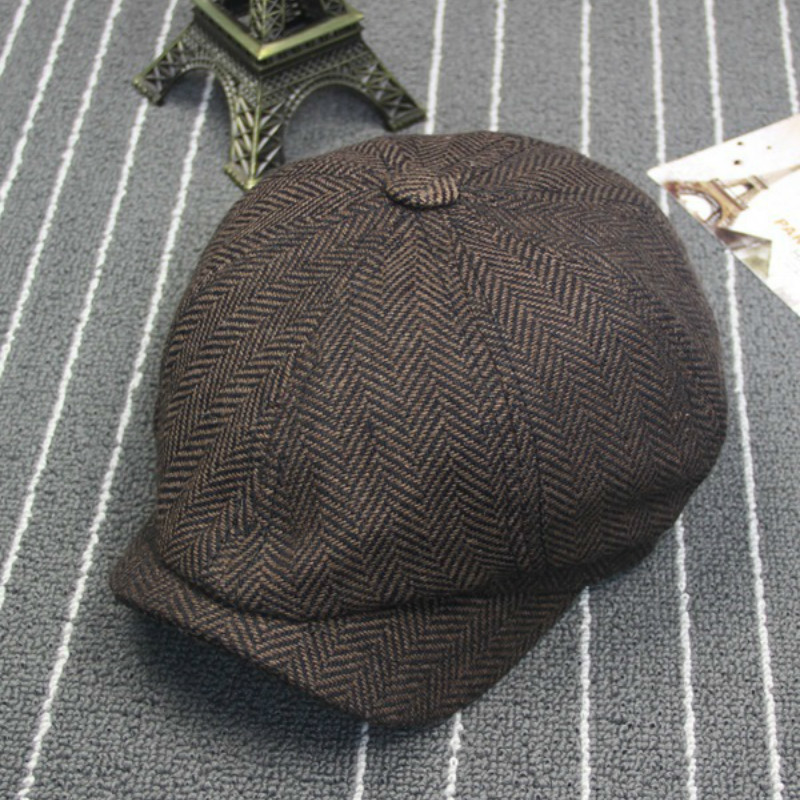 Men Octagonal Big size Berets Herringbone Gatsby Tweed Cap Newsboy Male Beret peaky blinders hat spring Women Flat Beret Hats T200104