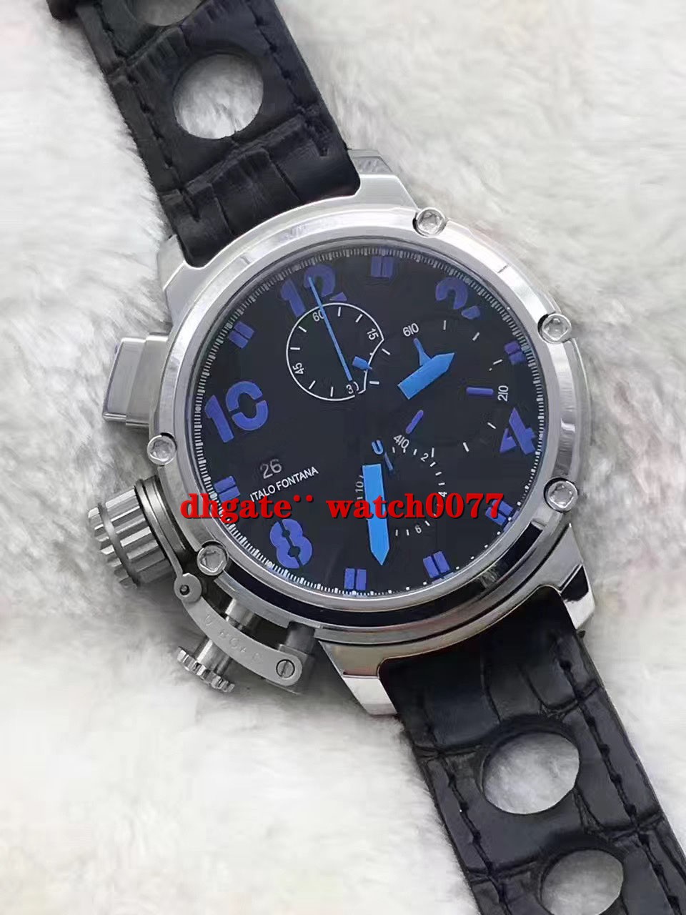 New Quartz Chronograph U Timer Men's Black Dial Leather Watch