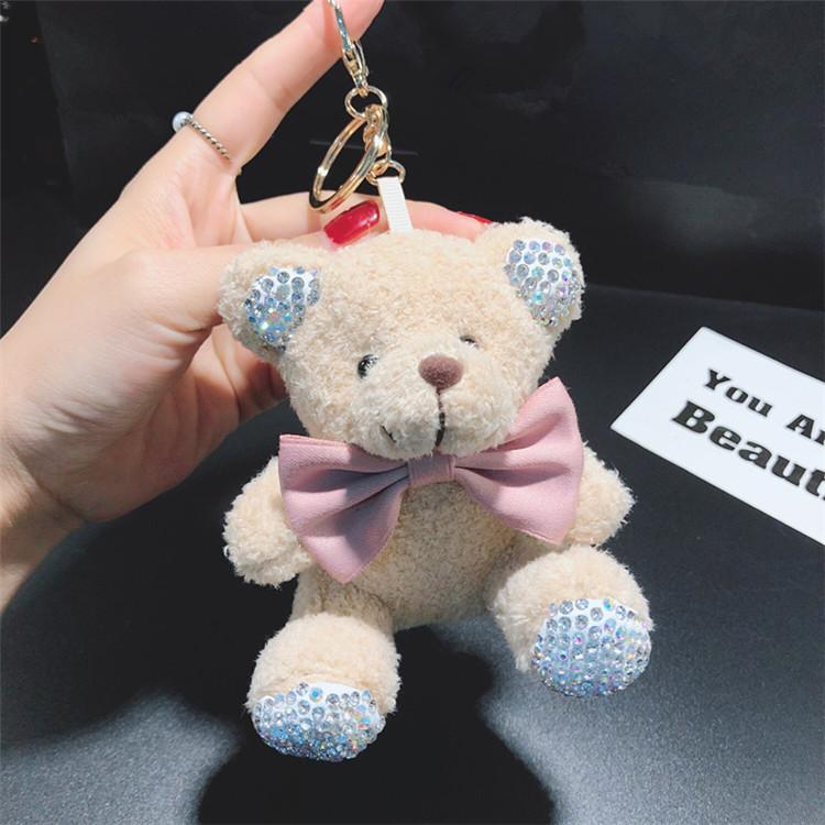 Cute Plush Teddy Sitting Position Bear Keychain Flash Diamond Doll Car Key Chain Ring Ladies Bag Pendant Cute Keychain