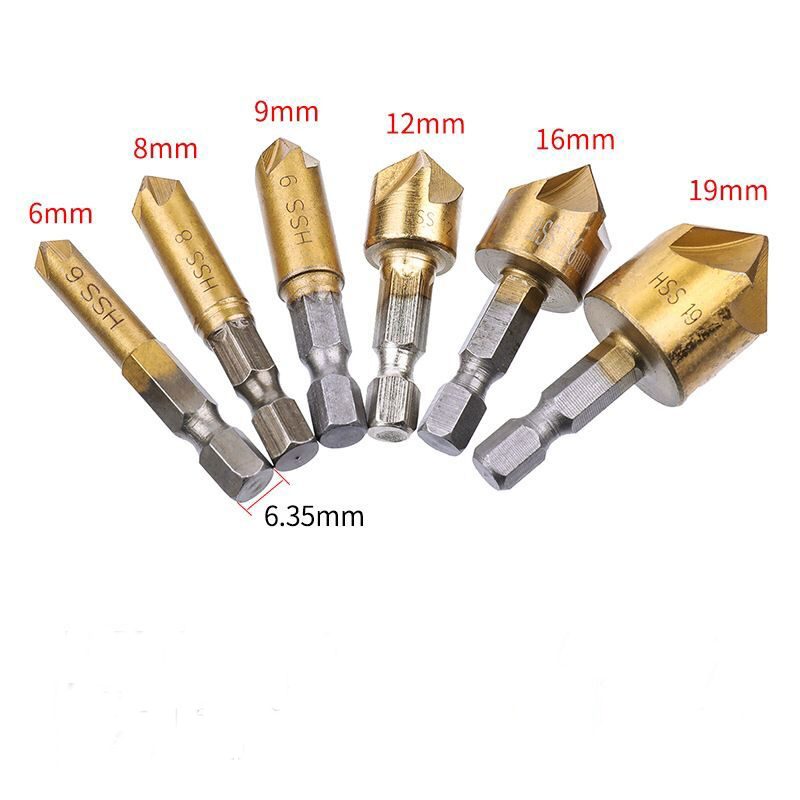 6pcs HSS Chamfer Countersink Chamfer Drill Bit 1/4" Hex Shank 90 Degree Wood Chamfering Cutter 6mm-19mm
6pcs HSS Chamfer Countersink Chamfer Drill Bit 1/4" Hex Shank 90 Degree Wood Chamfering Cutter 6mm-19mm