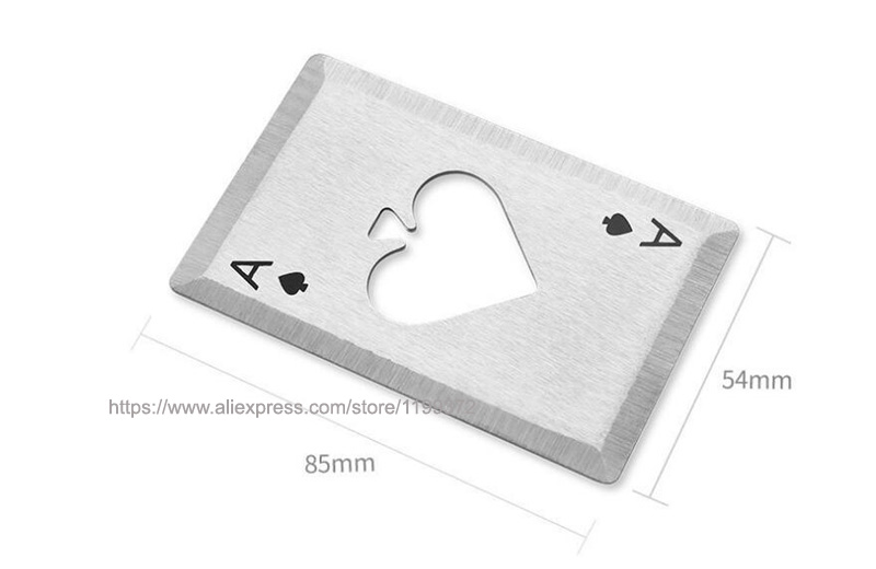 100pcs High Quality Spades Stainless Steel Playing Card Poker A Ace Soda Beer Wine Cap Can Bottle Opener Openers Bar Tool